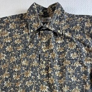 Reyn Spooner Button Down Shirt Mens M Floral Reverse Print Brown Charcoal
